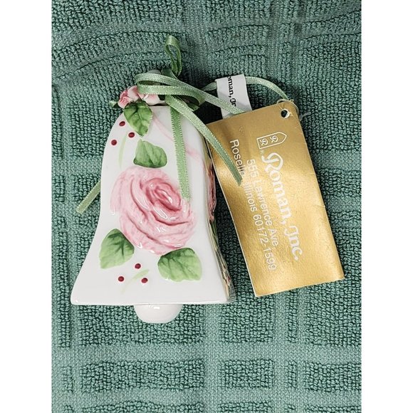 Set Of 4‎ Vintage Roman, Inc Ornaments Summer Blooms Pink Rose With Tags - Picture 7 of 16